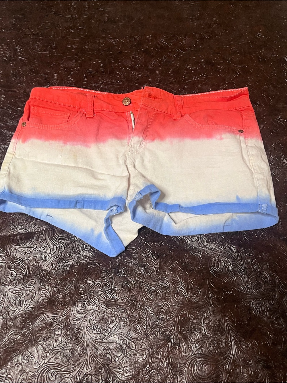 lei Ombre Red White Blue Denim Shorts